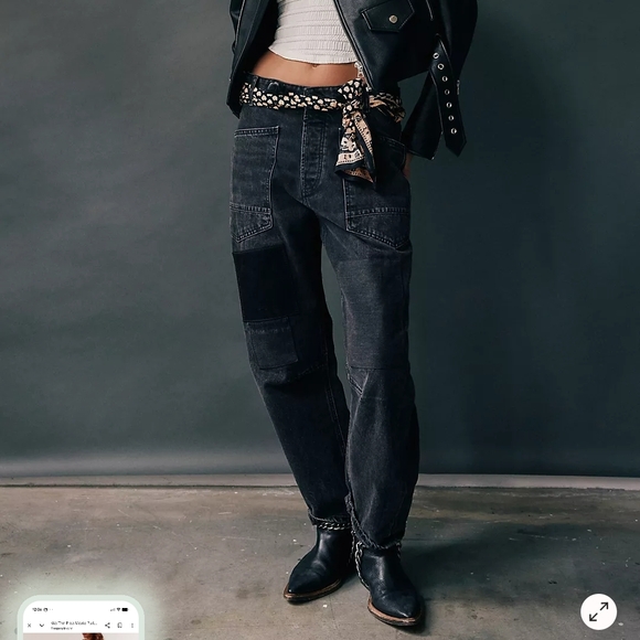 FREE PEOPLE WE THE FREE Moxie Low Slung Pull On Black Barrel Wide Leg Jeans 28 - Picture 3 of 15